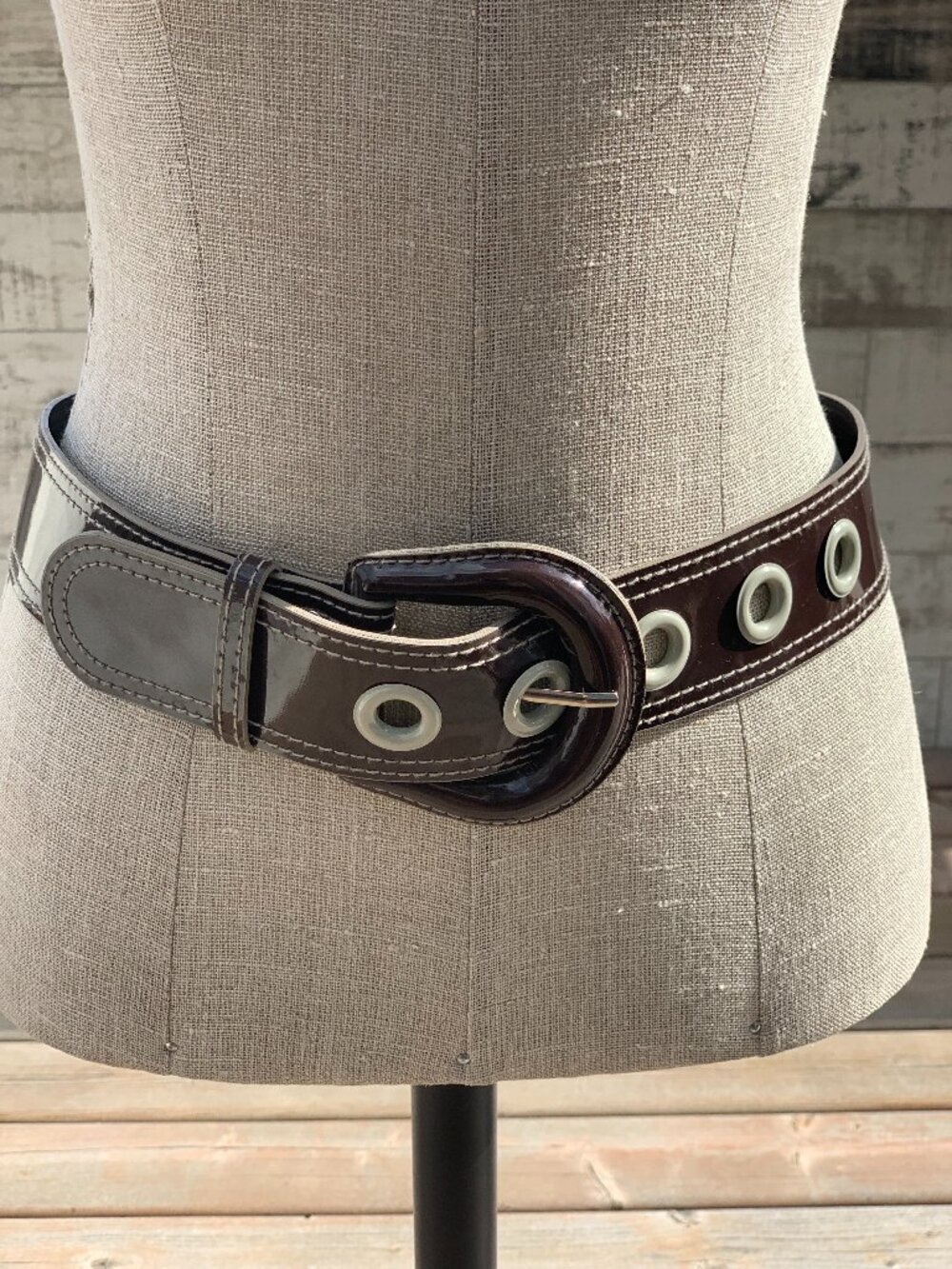 Vintage Wide Statement Belt Chocolate Brown Patent Faux Leather Retro 90s Boho